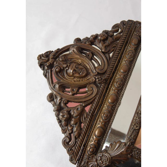 Antique French Patinated Brass Bevelled Mirror For Sale - Image 3 of 12