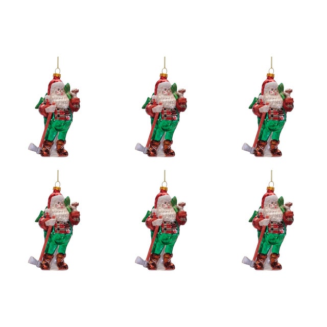 Contemporary Glass Santa Lumberjack Ornaments (Set of 6) For Sale - Image 3 of 3