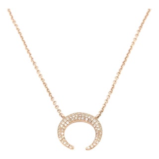 Crescent Moon Pave Diamond 14k Rose Gold Pendant Necklace For Sale