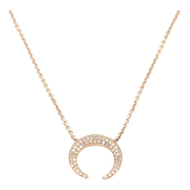 Crescent Moon Pave Diamond 14k Rose Gold Pendant Necklace For Sale