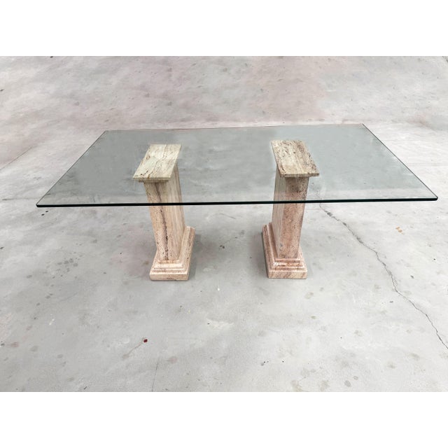 Brown Marina Dining Table in Pink and Brown Jara Travertine Marble, 1989 For Sale - Image 8 of 16