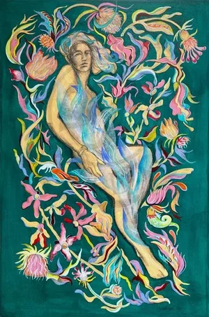 "Gaia 2" Contemporary Figurative Mixed-Media Painting, by Kathleen Ney