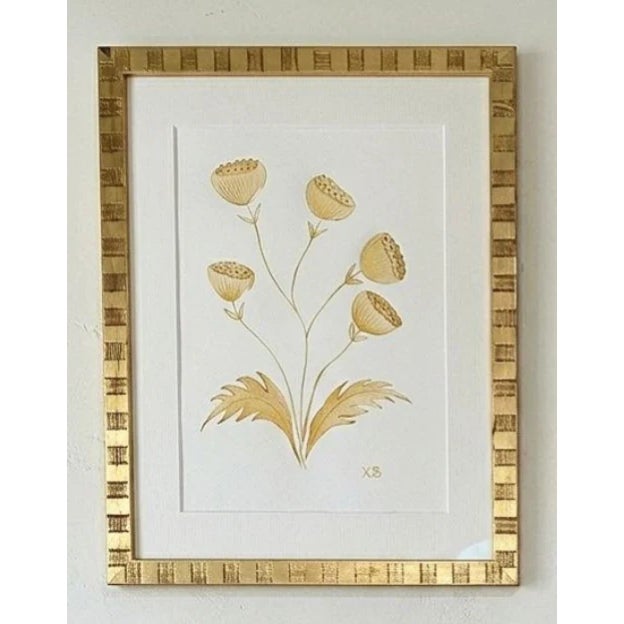 Original botanicals using graphite and gouache by artist Katie Binkley. Custom framed in gold checkered frame. 15.5" W x...