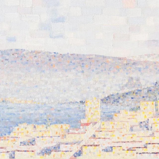 Mid-Century Modern 'View of San Francisco With Coit Tower', Mid-Century Modernist American School Pointillist Oil For Sale - Image 3 of 9