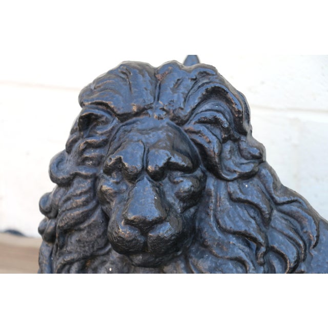 Victorian 19th Century Antique English Cast Iron Lion Fireplace Andirons | Pair | Victorian Hearth Decor For Sale - Image 3 of 18