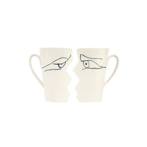 White Ceramic Kissing Mugs by Studio Zwartjes, Set of 2
