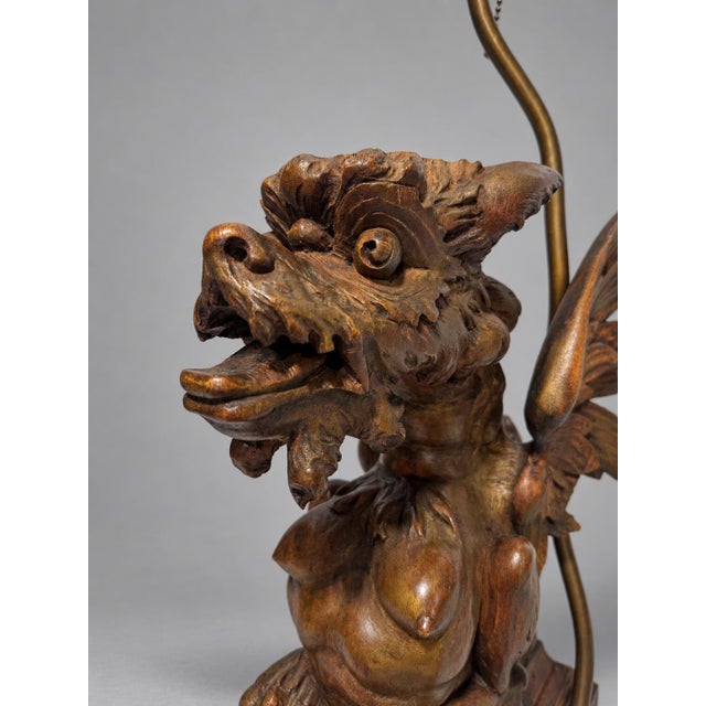 Continental Renaissance Revival Carved Dragon Griffin Table Lamp, C. 1890-1930 For Sale In Providence - Image 6 of 10
