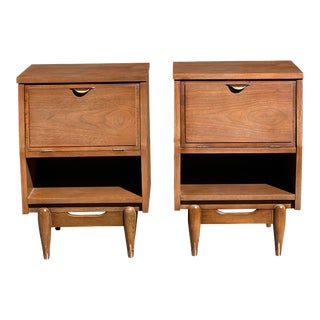 Mid Century Walnut Drop-Front Nightstands - a Pair For Sale