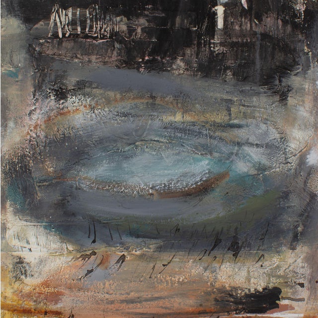 A 2011 mixed media painting and collage on canvas titled Mikka 10 by American artist Juliet Holland (1937-2017). A...