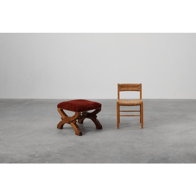 Belgium / 19th century / Footstool / oak and fabric / Gothic revival / Flemish A sculptural testament to 19th-century...