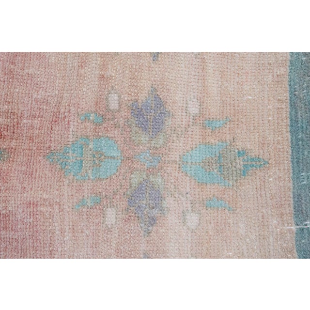 Textile Distressed Area Rug Hand Knotted Colorful Low Pile Oushak Rug For Sale - Image 7 of 13