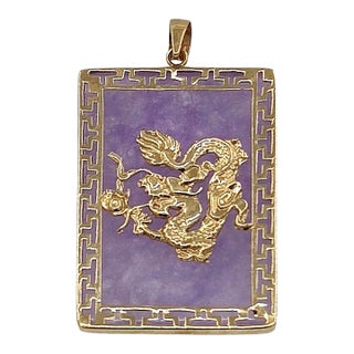 14k Gold Dragon Lavender Jade Pendant For Sale