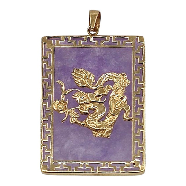 14k Gold Dragon Lavender Jade Pendant For Sale