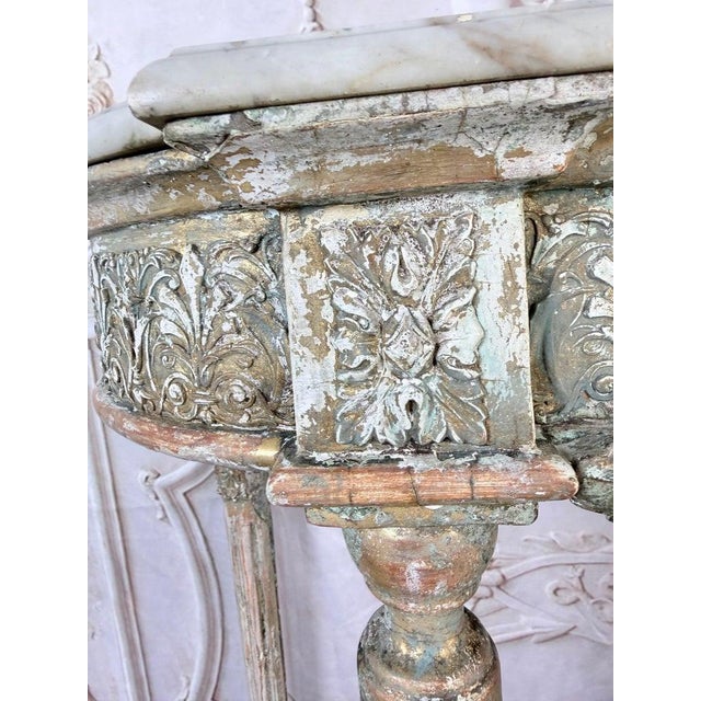 French Louis XVI Painted Gesso & Giltwood Console Table With Shaped Marble Top For Sale - Image 4 of 16