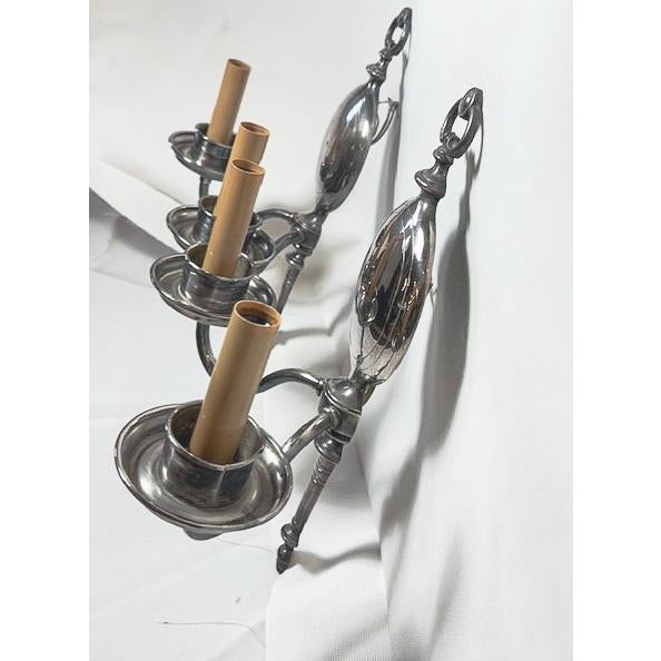 Traditional Silver Double Arm Vintage Sconces - Early 20th Century. Salvaged From a Renovation. For Sale - Image 3 of 7