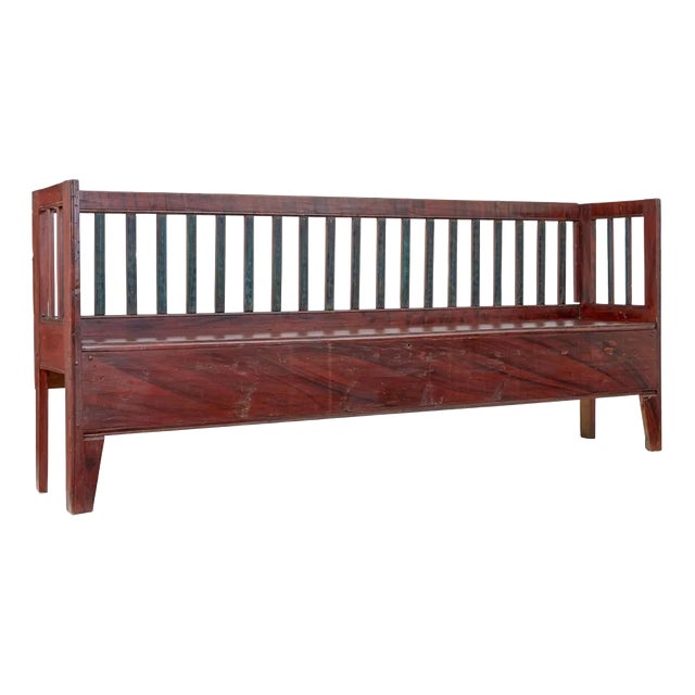Mid 19th Century Rustic Swedish Painted Pine Bench For Sale