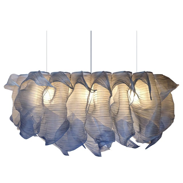 Textile Blue Nebula Grande Hand Painted Pendant Lamp by Mirei Monticelli For Sale - Image 7 of 7
