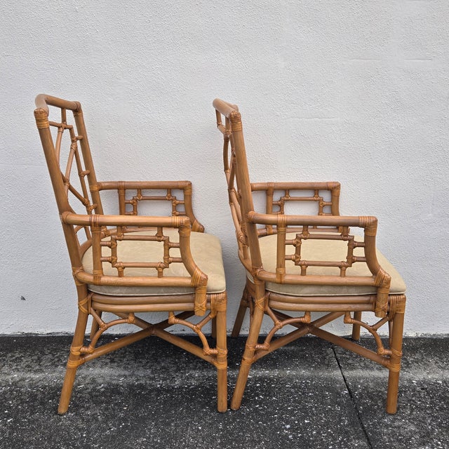Late 20th Century Lexington Chinese Chippendale Faux Bamboo Rattan Dining Arm Chairs, Set of 4 For Sale - Image 9 of 15