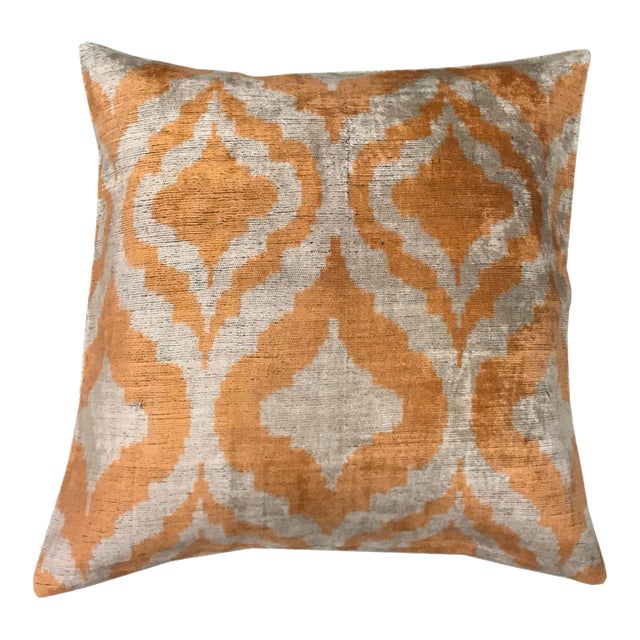 Silk Uzbek Ikat Velvet Hand Made Square Pillow Cushion,19x19 For Sale