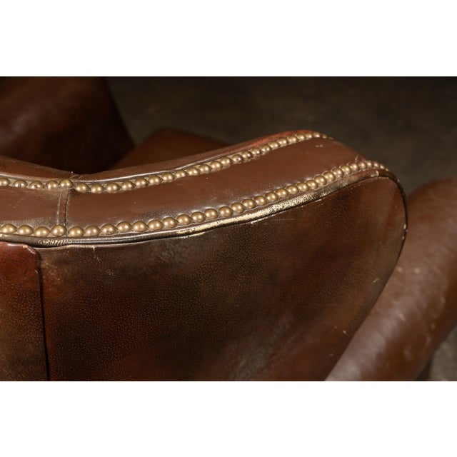 Vintage Wingback Leather Chair With Pillow, Ottoman by Walter E. Smithe For Sale - Image 15 of 18