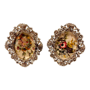 Mid 20th Century Petite Oval Silver Plate Filigree Picture Frames, a Pair