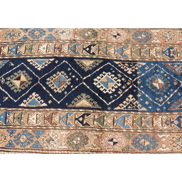 Antique Blue Kazak Gallery Rug, Hand-Knotted Wool, Caucasus 3'10 X 9'8 For Sale - Image 9 of 12