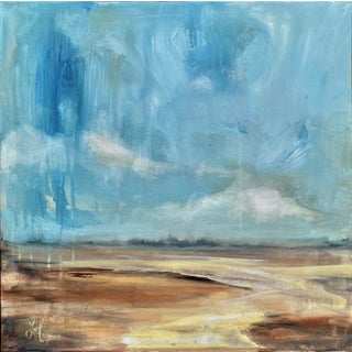 Yonder by Leigh Ann Van Fossan | Acrylic on Canvas Abstract landscape with blue sky and earthy tones. For Sale