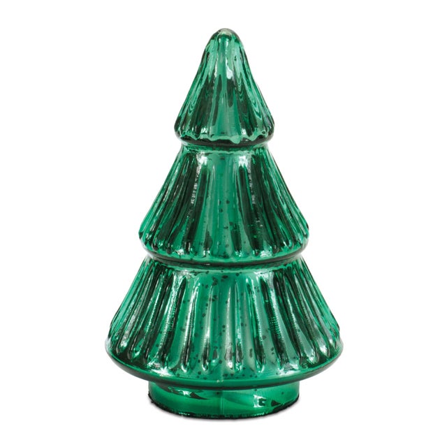 Add vintage-inspired sparkle to your holiday décor with this set of two green mercury glass Christmas trees, designed to...