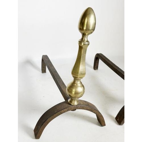 Andirons with Brass Finials, France, 1930s, Set of 2 For Sale - Image 13 of 14