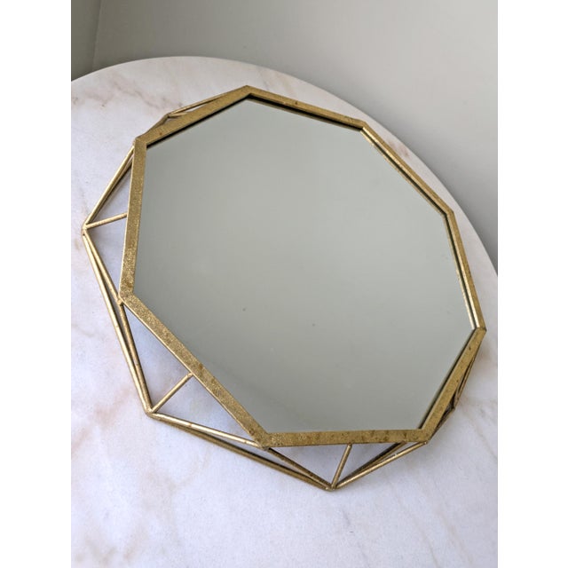 Gold Modern Octagonal Lattice Frame Gold Mirror For Sale - Image 8 of 8