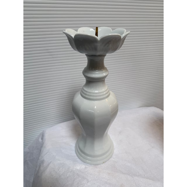 Lotus Shaped Ceramic Candle Holders, Pair For Sale - Image 4 of 12