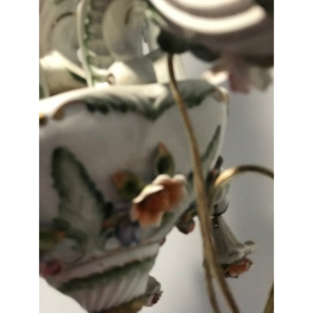 Vintage 1950s French Limoges Paris Porcelain Shabby Chic 6 Arm Chandelier For Sale - Image 9 of 10