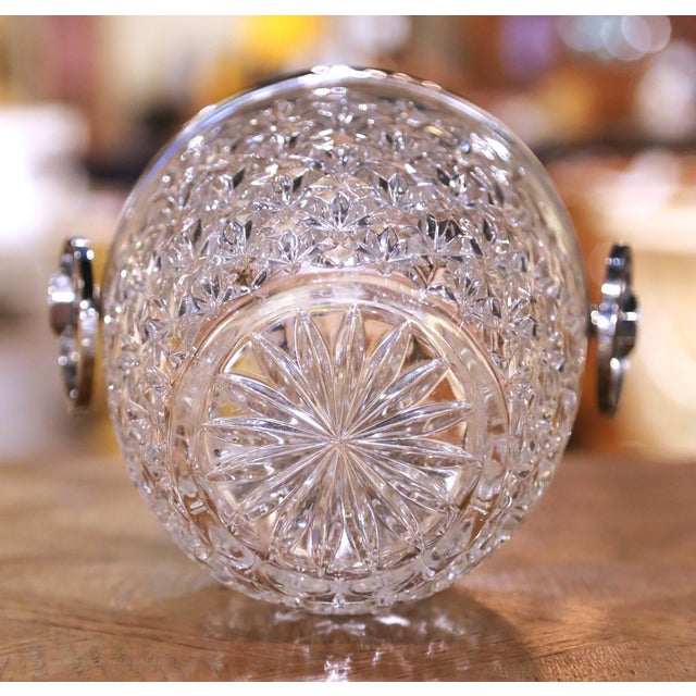 Mid-Century French Cut Crystal Ice Bucket With Silver Ring Handles For Sale - Image 11 of 11