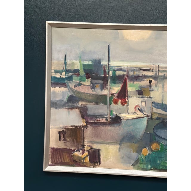 Mid-Century Modern Finn Hillerup, Port, 1960s, Oil Painting on Canvas, Framed For Sale - Image 3 of 18