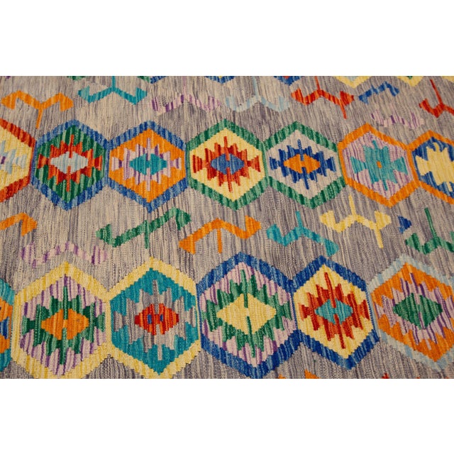 Gray Colorful Modern Kilim Handmade Wool Rug For Sale - Image 8 of 10