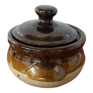 Vintage Glazed Pottery Lidded Bean Pot