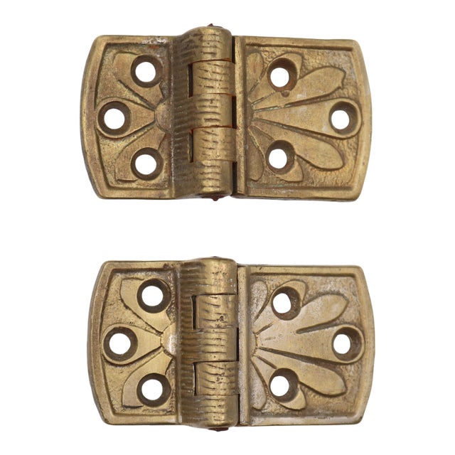 Pair of Vintage Brass Surface Offset Ice Box Hinges For Sale