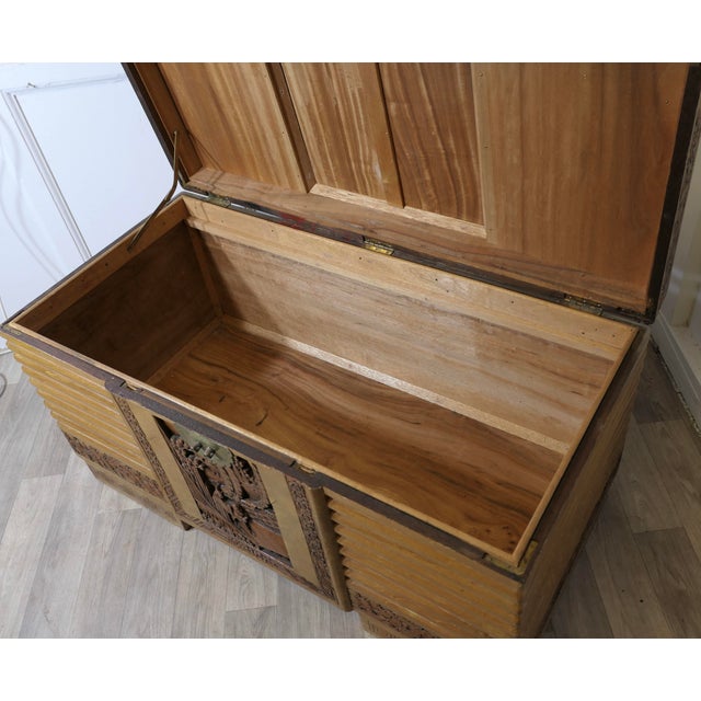 Art Deco Limed Oak & Carved Camphor Wood Chest, 1930s For Sale - Image 4 of 8