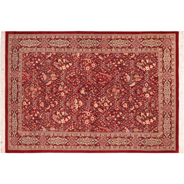 Tan Floral 1990's Tabriz Pak-Persian Red/Tan Wool Rug - 6'1'' X 9'2'' For Sale - Image 8 of 9