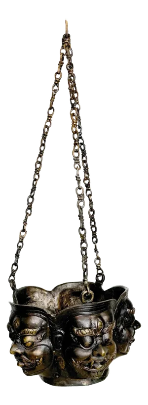 Tibetan Cast Bronze Panchmukhi Shiva Motif Hanging Cachepot/ Planter, 20th C.