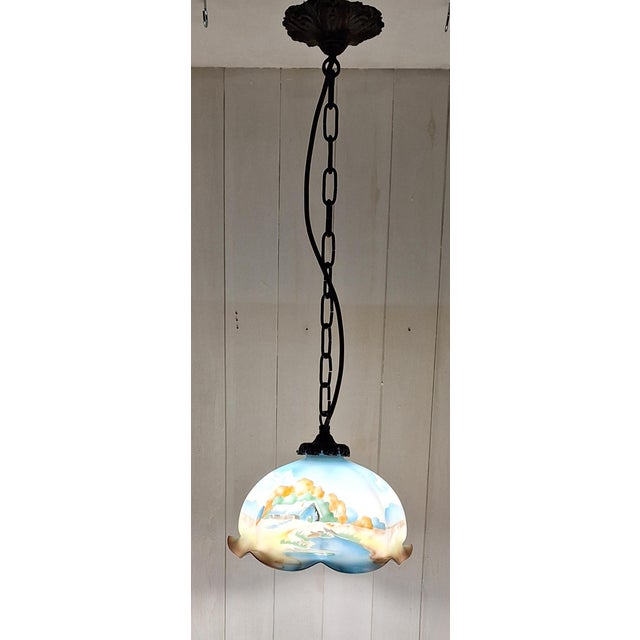 Blue Vintage Pendant Lamp with Brass Mount, 1920 For Sale - Image 8 of 8