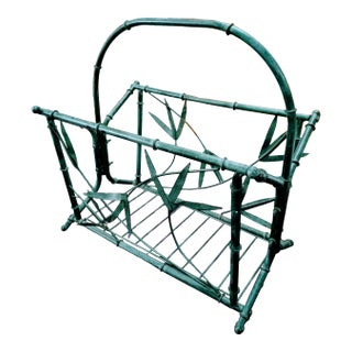 Palm Beach Regency Verdigris Metal Bamboo Design Magazine Rack Stand For Sale
