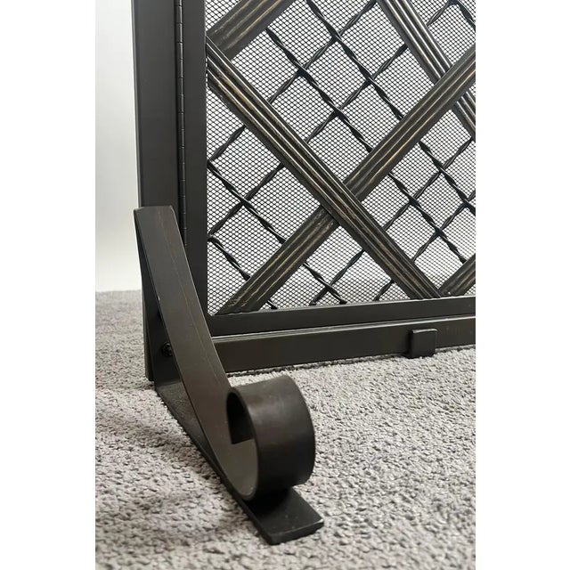 Art Deco Style Black & Bronzed Metal Two-Door & Diamond Design Fireplace Screen For Sale - Image 13 of 16
