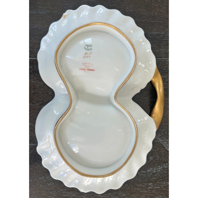 Antique Haviland & Co. Limoges 2-Sectioned Dish With Handle - Gold Vine - 1895 For Sale - Image 11 of 12