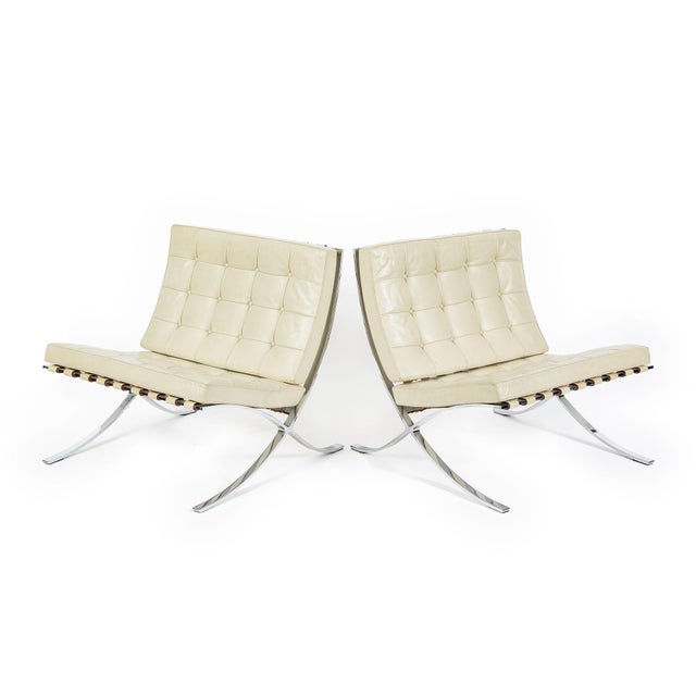 Mid-Century Modern Mid Century Cream Barcelona Chairs by Mies Van Der Rohe for Knoll, 1980s For Sale - Image 3 of 18