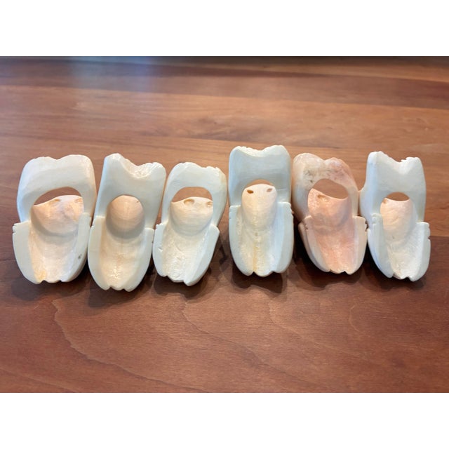 Ivory Mid 20th Century Hand Carved Bone Frog Napkin Rings Asia - Set of 6 For Sale - Image 8 of 10