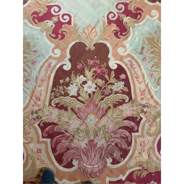 Textile 1840s Antique Red Field Medallion Flatweave Wool French Aubusson Gallery Rug For Sale - Image 7 of 12