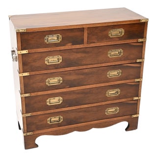 Vintage Military Campaign Style Chest of Drawers in Yew Wood, 1930 For Sale