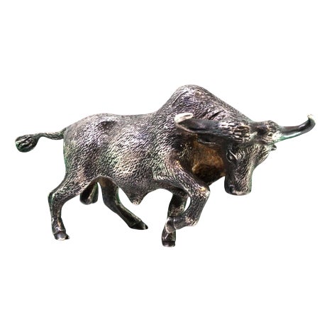 Silver Buffalo Sculpture with Perfect Reliefs and Applications For Sale