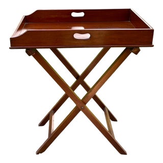 Classic English Mahogany Campaign Style Tray on Stand Bar For Sale